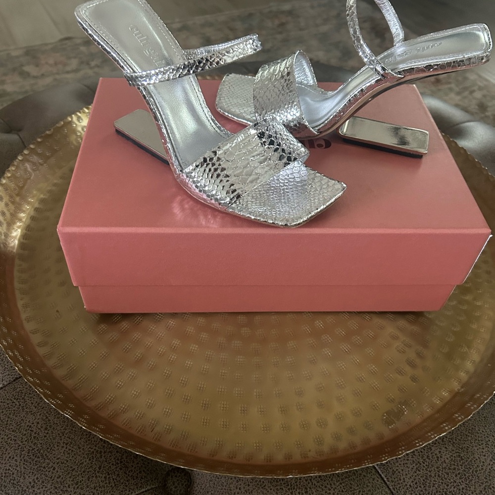Cult Gaia Silver Textured Women's Heels